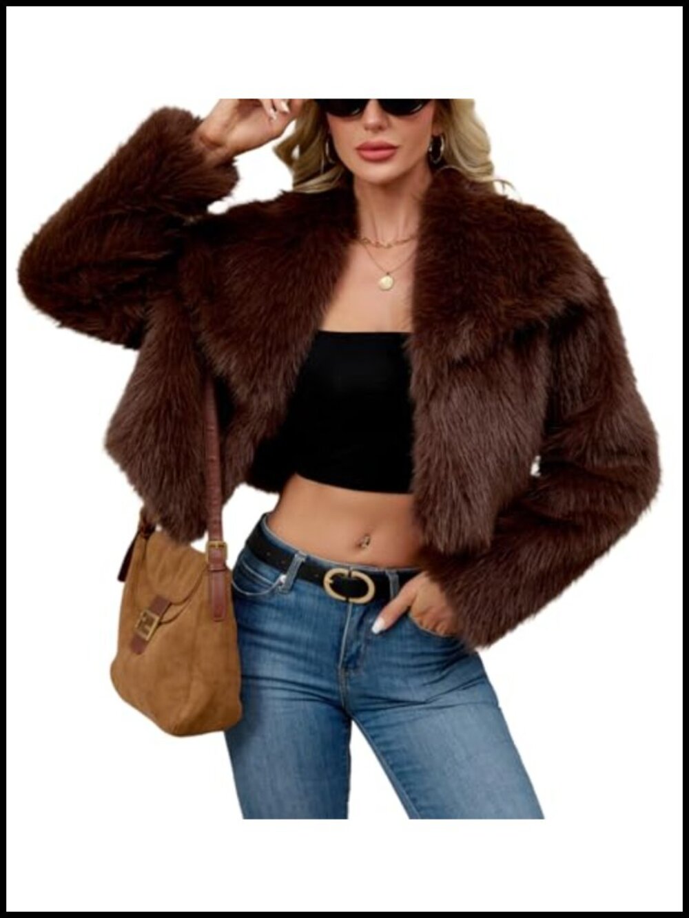 Women's Faux Fur Coat Cropped Long Sleeve Open Front Winter Jacket